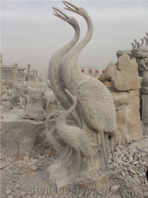 White Marble Crane, Waterbird Sculpture