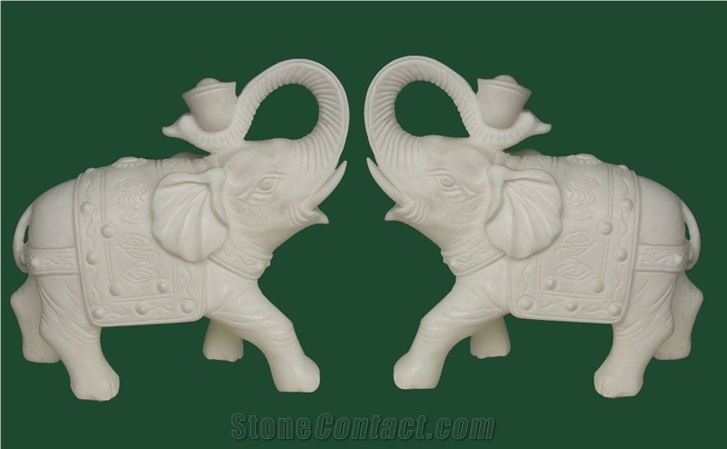 White Marble Elephant Sculpture, Elephant Statue