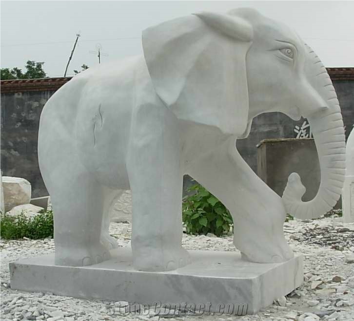 White Marble Elephant Sculpture, Elephant Statue