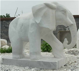 White Marble Elephant Sculpture, Elephant Statue