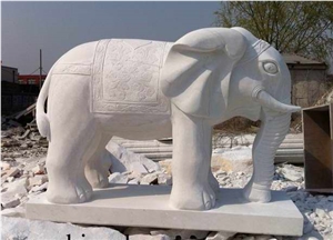 White Marble Elephant Sculpture, Elephant Statue