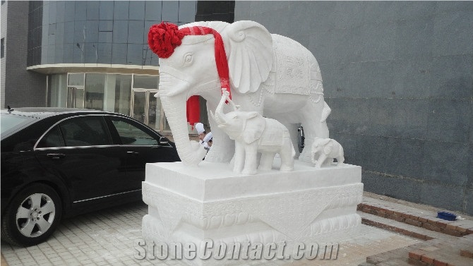 White Marble Elephant Sculpture, Elephant Statue