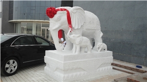 White Marble Elephant Sculpture, Elephant Statue