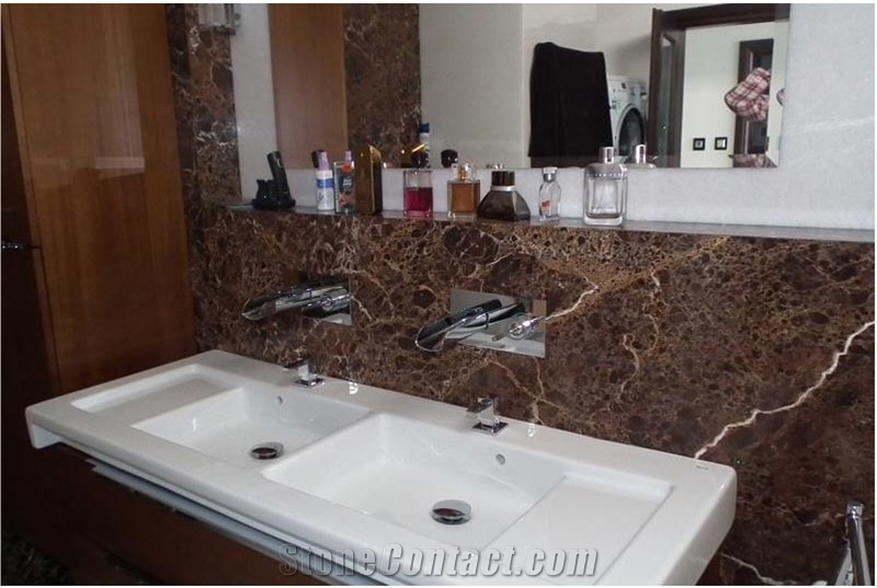 Beige Serpiente Marble Bathroom Design