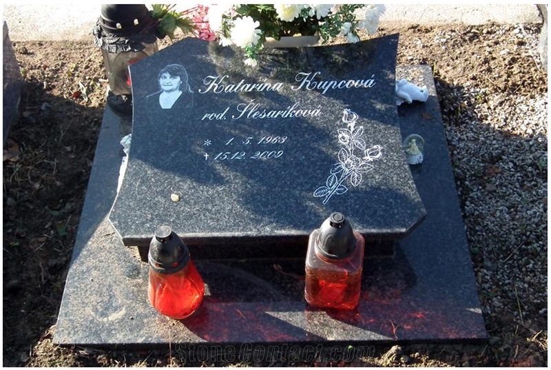 G654 Granite, China Impala Black Granite Slant Monument