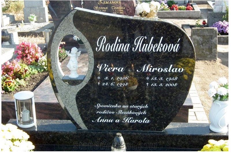 Shaped Tombstone Of Dark Green Granite, China Pearl Green Granite