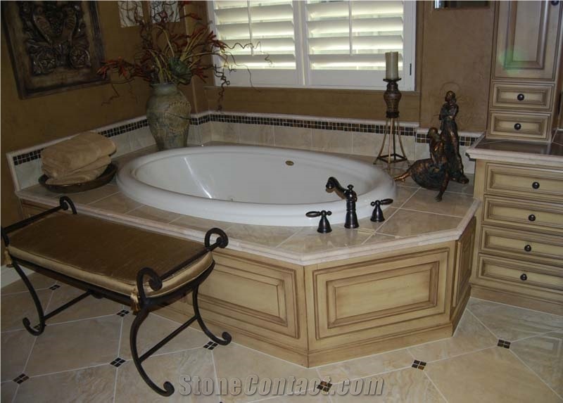 Beaumaniere Limestone Bath Tub Deck Surround