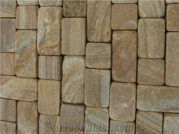 Tumbled Yellow Rainbow Sandstone Cobble Stone, Sidewalk Stone