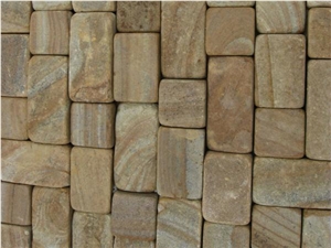 Tumbled Yellow Rainbow Sandstone Cobble Stone, Sidewalk Stone