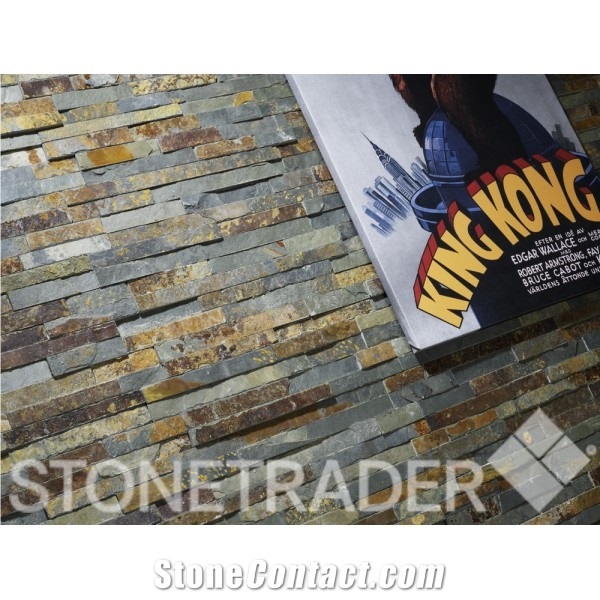 Multi Colour Slate Split Face Mosaic Wall Panel 10x36cm