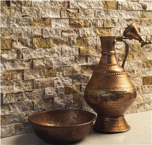 Split Face Brick Mosaic in Afyon Yellow Travertine