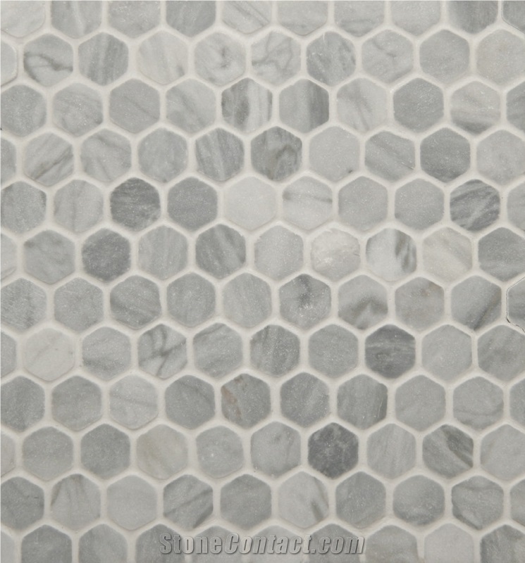 Prali Bardiglio Grey Marble Hexagon Mosaic