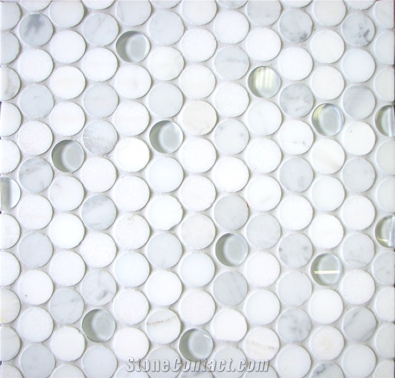 Statuary Marble,Thassos White Marble, Bianco Carrara Marble and White Glass Mosaic