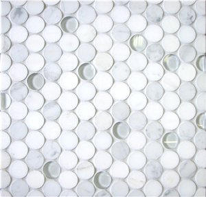 Statuary Marble,Thassos White Marble, Bianco Carrara Marble and White Glass Mosaic