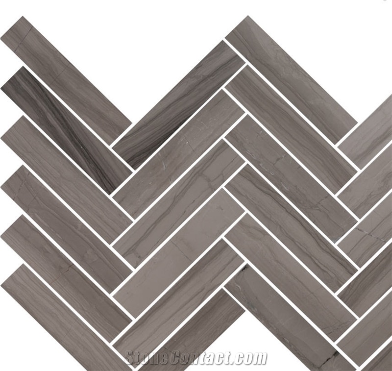 Athen Grey Marble Herringbone Mosaic Polished Montalto