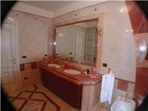 Mirror Frame in Rosso Alicante Marble and Crema Valencia Marble and Vanity Top