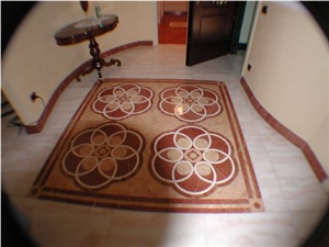 Rosso Tramonto Marble Floor Pavement Medallion