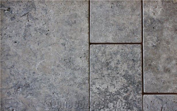 Bir Zeit Grey Limestone Tumbled French Pattern & Ashlar Pattern Set Tiles, Israel Grey Limestone