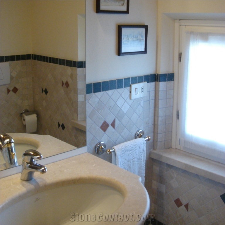 Botticino Classico Marble Tumbled Wall Mosaic 5x5 - Fishes