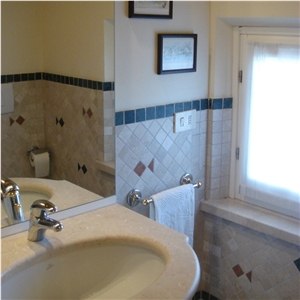 Botticino Classico Marble Tumbled Wall Mosaic 5x5 - Fishes
