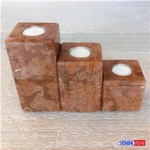 Rosso Asiago Marble Candle Holder