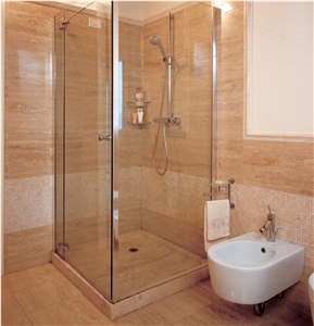 Travertino Classico Brushed Bathroom Design, Solid Washbasin