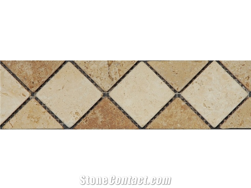 Myra Limestone + Noce Travertine Mosaic Border