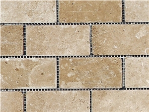 Noce Travertine Brick Tumbled Mosaic