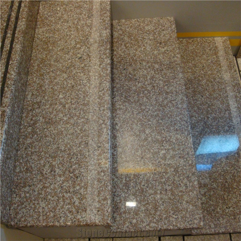 G664 Pink Porrino, Luoyuan Red, Brown Polished Granite Steps Stairs, Round Bullnose Edge with Anti Slip, Riser and Treads Desk Staircase, Quarry Owner Factory Lowest Prices Good Quality Polish Degree