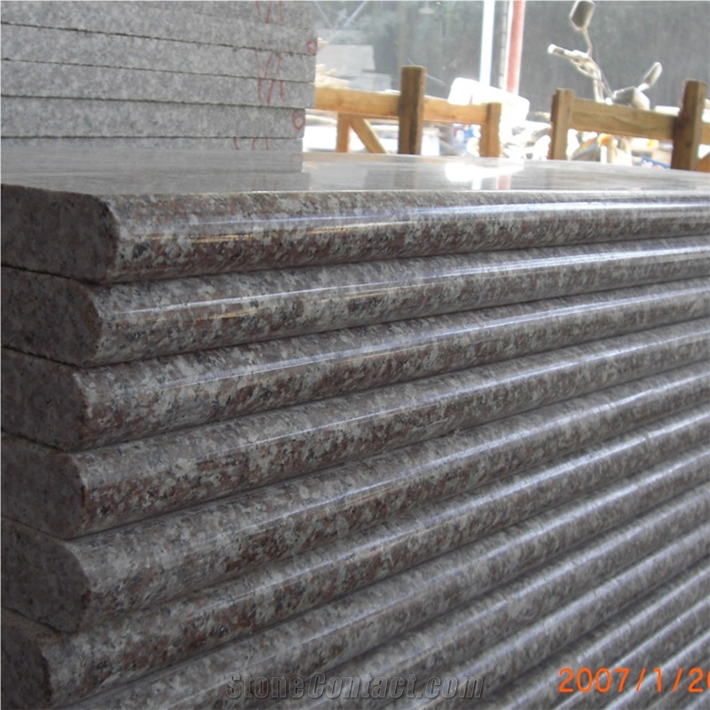 G664 Pink Porrino, Luoyuan Red, Brown Polished Granite Steps Stairs, Round Bullnose Edge with Anti Slip, Riser and Treads Desk Staircase, Quarry Owner Factory Lowest Prices Good Quality Polish Degree