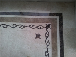 Waterjet Border, Daino Reale Beige Marble Medallion