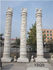 Decorative Marble Sculptured Columns, Fangshan White Marble Sculptured Columns