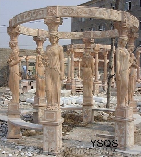 Garden Stone Carving Gazebo, Red Marble Gazebo