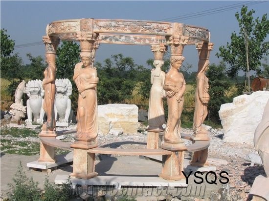 Garden Stone Carving Gazebo, Red Marble Gazebo