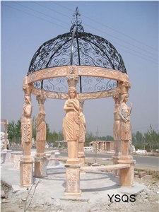 Garden Stone Carving Gazebo, Red Marble Gazebo
