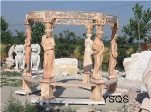 Stone Garden Gazebo Pavilion for Sale, Sunset Glow Red Marble Garden Gazebo