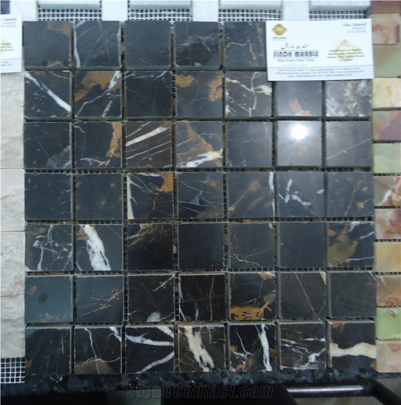 Portoro Mosaic Tiles, and Gold Black Onyx Mosaic
