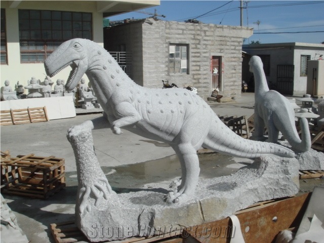 Dinosaur Stone Sculpture, White Granite Animal Sculpture
