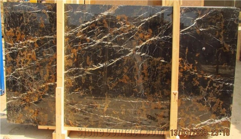 Michaelangelo, Balack Gold Black Marble Slabs & Tiles