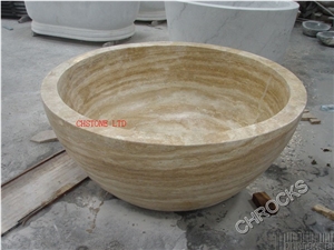 Yellow Beige Travertine Bathtub, Beige Travertin Oval Sinks