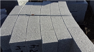 Grey Quintana Curved Kerbstone, Faces Flamed, Gris Quintana Grey Granite Kerbstone