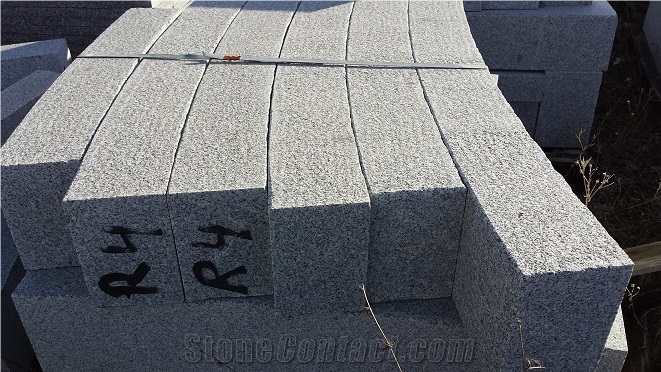 Grey Quintana Curved Kerbstone, Faces Flamed, Gris Quintana Grey Granite Kerbstone
