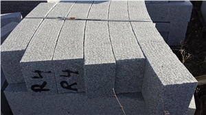 Grey Quintana Curved Kerbstone, Faces Flamed, Gris Quintana Grey Granite Kerbstone