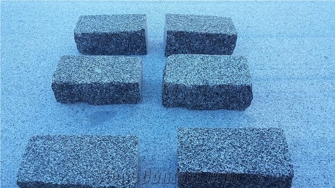 Negro Ochavo Special Cobble Stone Granite, Top Face Bush Hammered and Other Faces Rustic