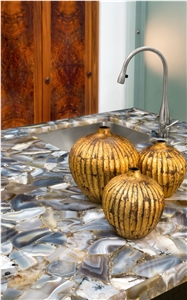 Nebbia Grey Agate Semiprecious Stone Kitchen Countertop Nebbia Grey Agate Semiprecious Stone Kitchen Countertop