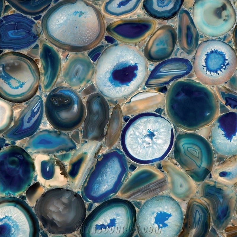Profondo Blue Agate Semiprecious Stone, Gem Stone Tilles