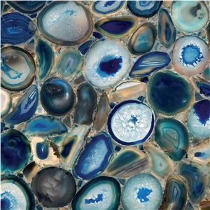 Profondo Blue Agate Semiprecious Stone, Gem Stone Tilles