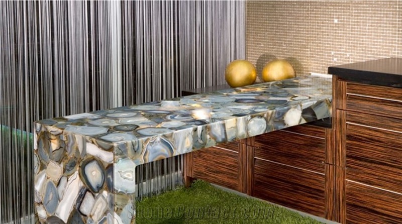 Profondo Blue Agate Semiprecious Stone, Gem Stone Tilles