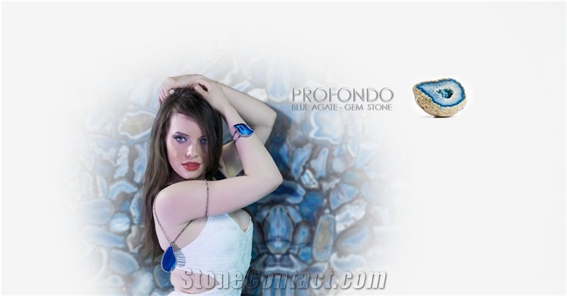 Profondo Blue Agate Semiprecious Stone, Gem Stone Tilles