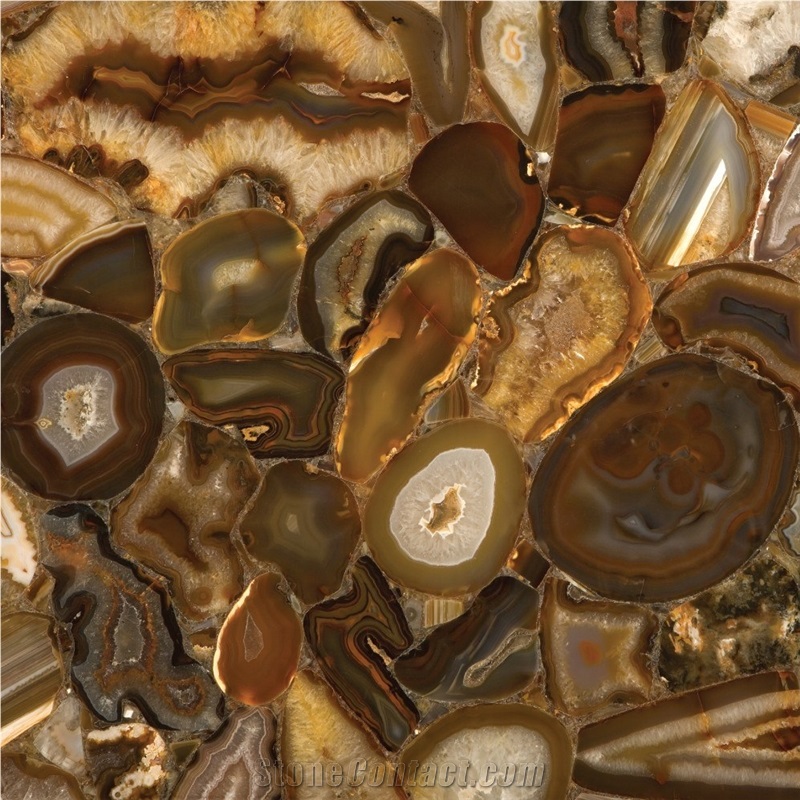 Sfumato Brown Agate Semiprecious Stone Backlight Bar Top